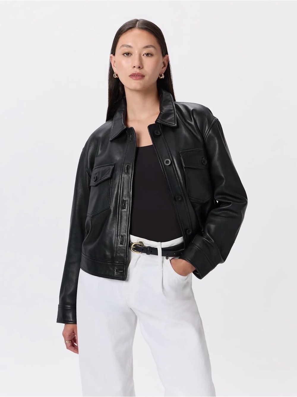 Quince 100% Leather Cropped Jacket Medium